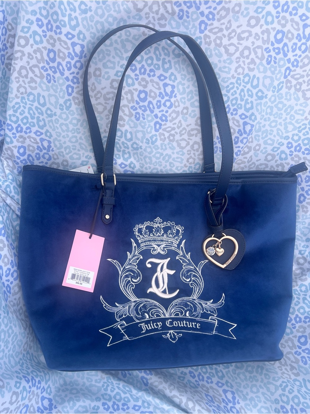 New Regal Blue Juicy Couture Purse Tote Bag Velour Need More Juicy Satchel